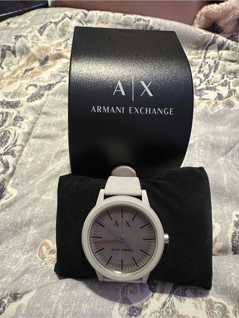 Armani Exchange Men's Light Silver Gray Fabric-Strap Watch